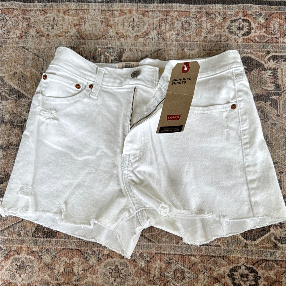 Levi's White High Waist Denim Shorts